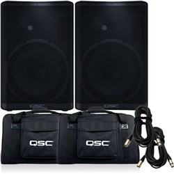 QSC CP12 PA Speaker Pack w/ Tote Bags & 10m XLR Cables (Pair)