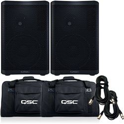 QSC CP8 PA Speaker Pack w/ Tote Bags & 10m XLR Cables (Pair)